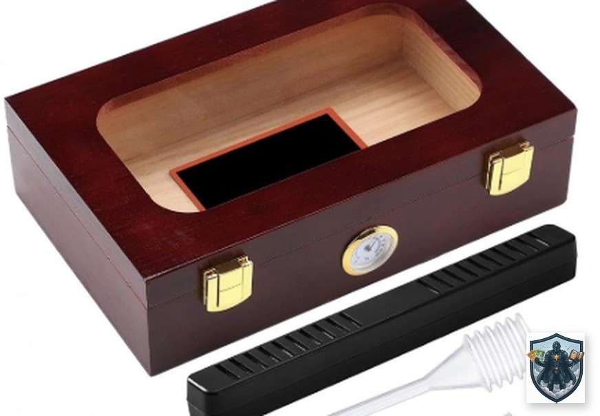Wood Card Humidor - Cherry Finish, Glass Top